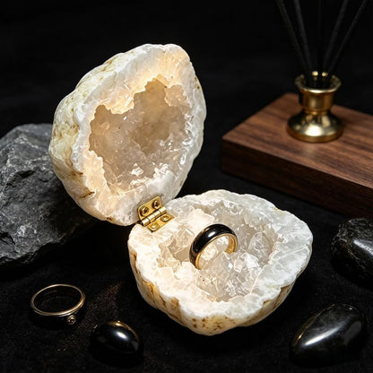 Natural Crystal Geode Ring Box – Ring Holder for Proposal & Wedding Keepsake