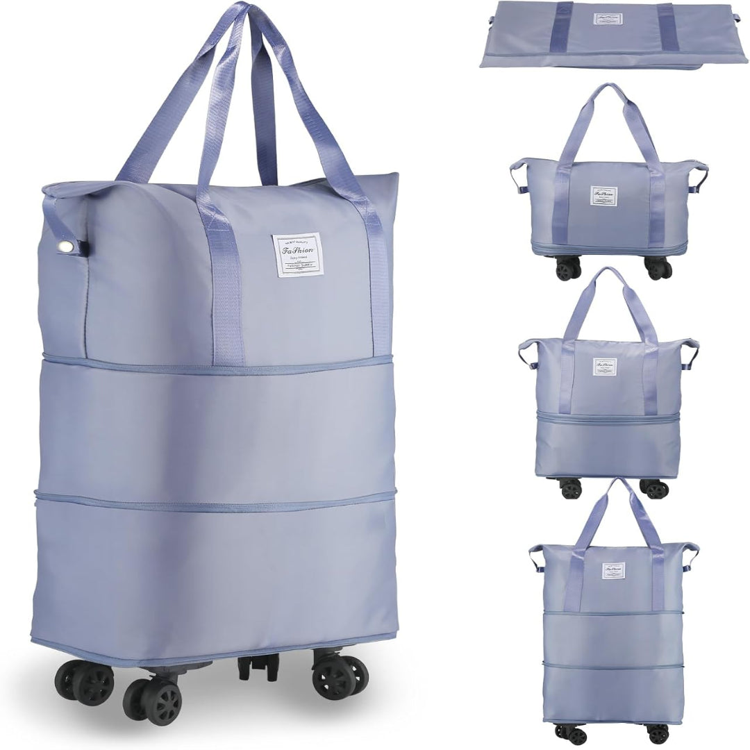Expandable Rolling Duffle Bag with Wheels, Foldable Carry-On Travel Bag, Large Capacity Weekender Tote