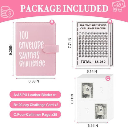 100 Envelope Savings Challenge Binder – A5 Cash Budget Planner with Numbered Envelopes