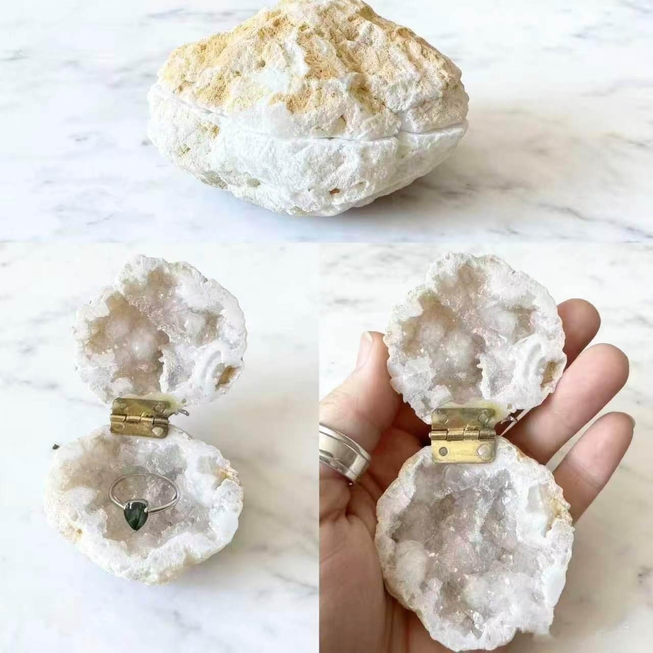 Natural Crystal Geode Ring Box – Ring Holder for Proposal & Wedding Keepsake