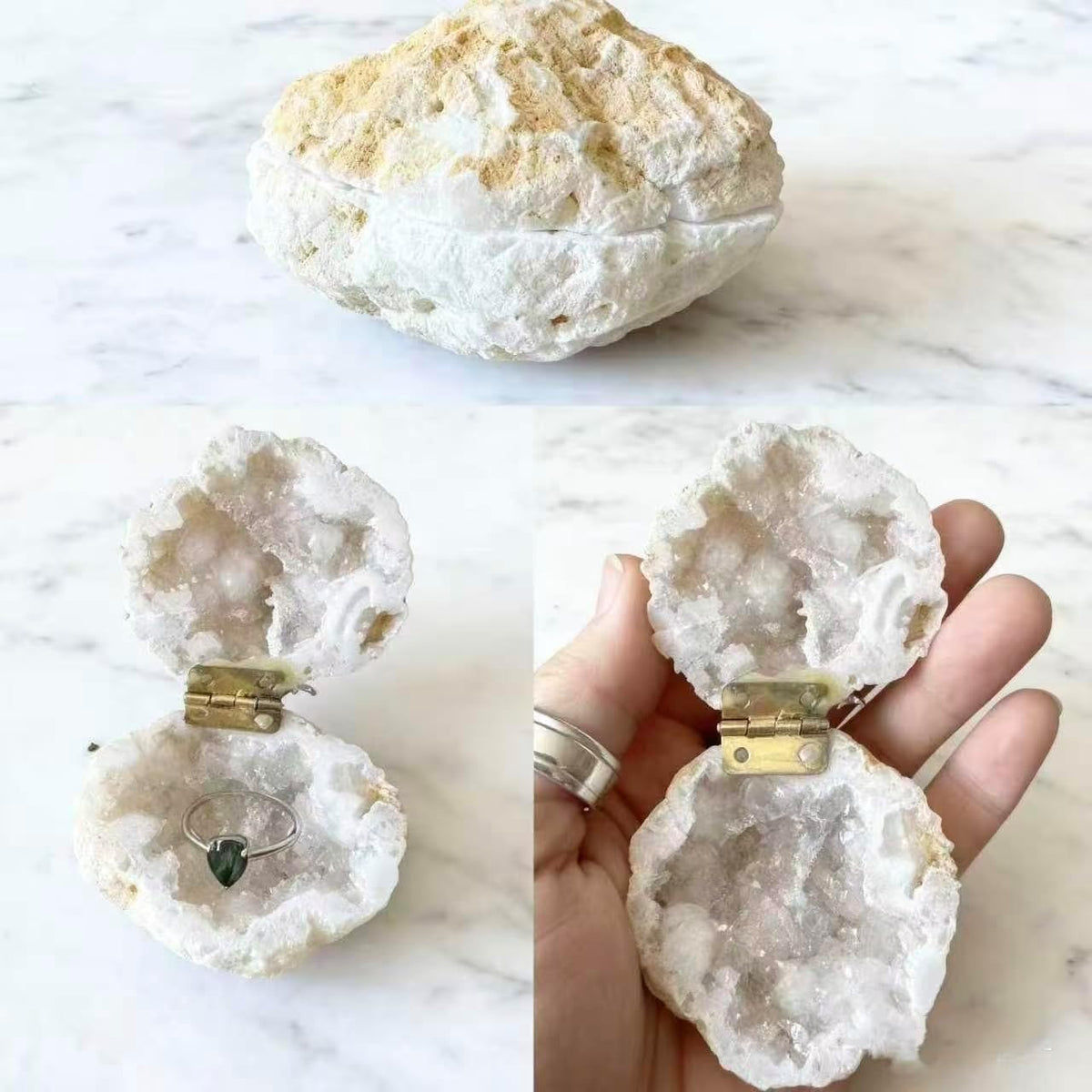 Natural Crystal Geode Ring Box – Ring Holder for Proposal & Wedding Keepsake