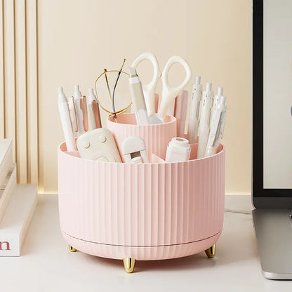 Luxury 360° Rotating Makeup Organizer – 5 Compartments Cosmetic Brush & Desktop Storage Holder