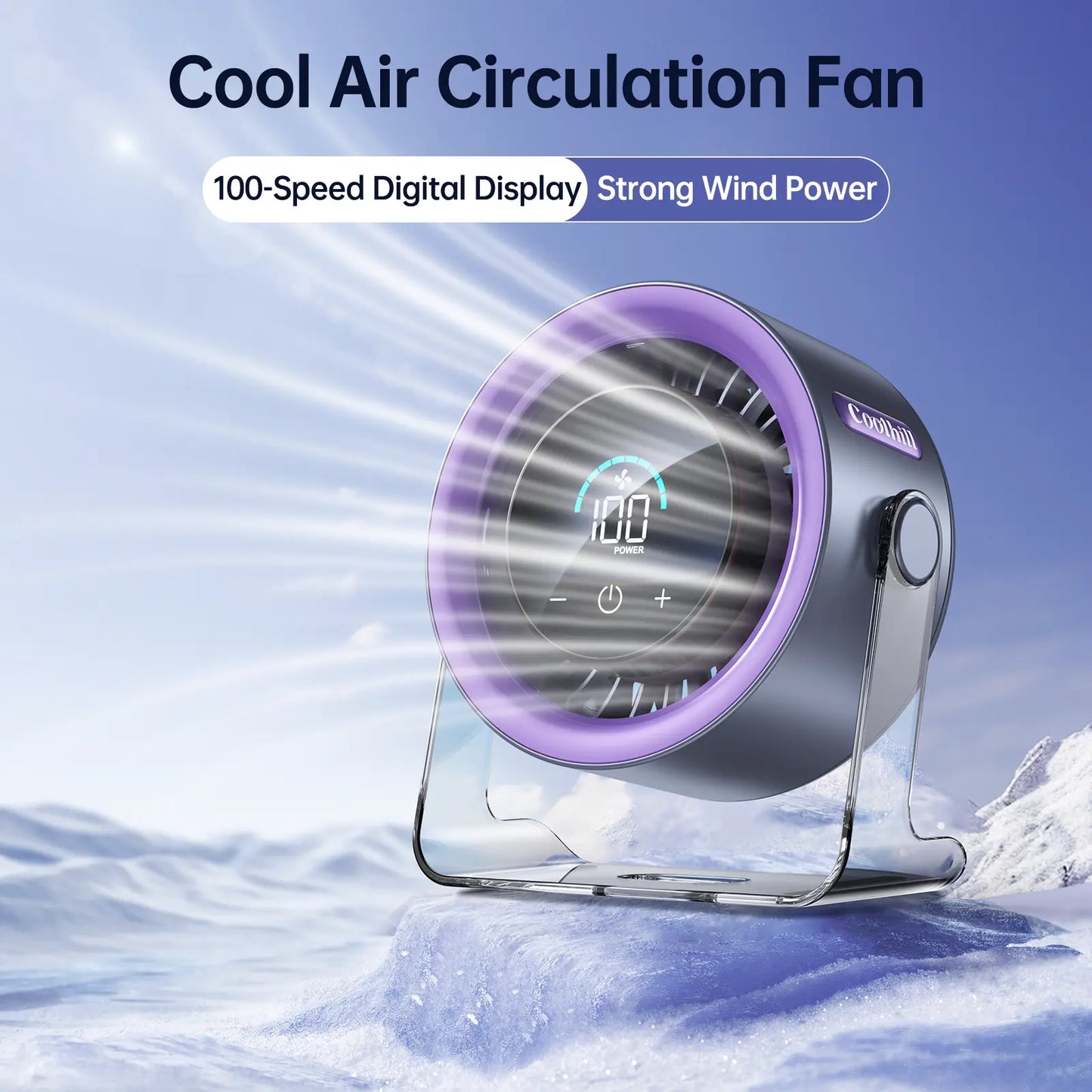 Portable Desk Fan, Rechargeable Turbo Fan with 100-Speed Display, Quiet Cooling for Office & Travel