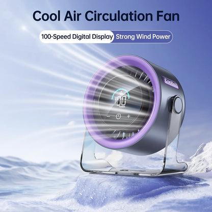 Portable Desk Fan, Rechargeable Turbo Fan with 100-Speed Display, Quiet Cooling for Office & Travel