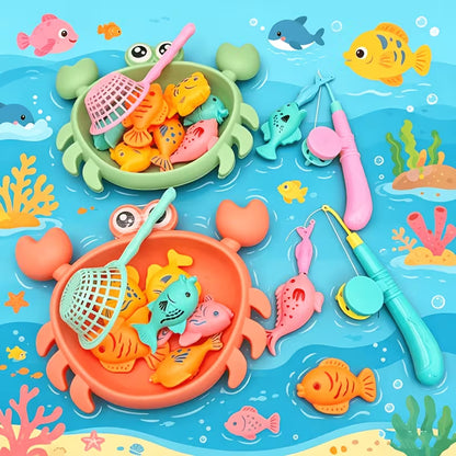KIDS MAGNETIC CRAB FISHING TOY SET 8 FISH + CRAB SHELL + FISHING ROD