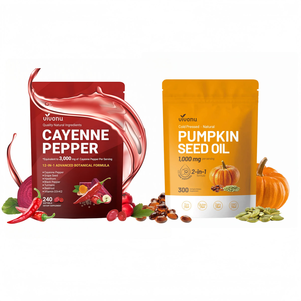 Daily Wellness Trio: Cayenne • D3+K2 • Pumpkin Seed Oil