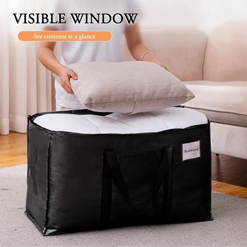 6 Pack Large Black Heavy Duty Moving & Storage Bags with Visible Window & Wrap Handles