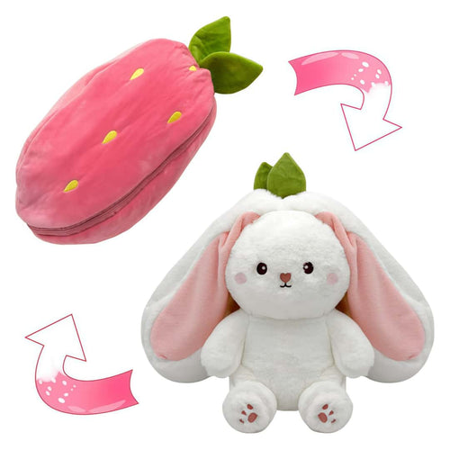 Rabbit Plush Toy, Strawberry Reversible Double-Sided Plush Pillow with Zipper