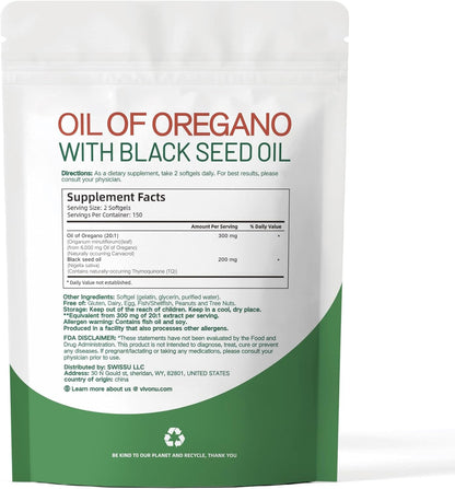 Oil of Oregano with Black Seed Oil, Balanced Oil of Oregano Capsules, Organic OreganoOil Softgels