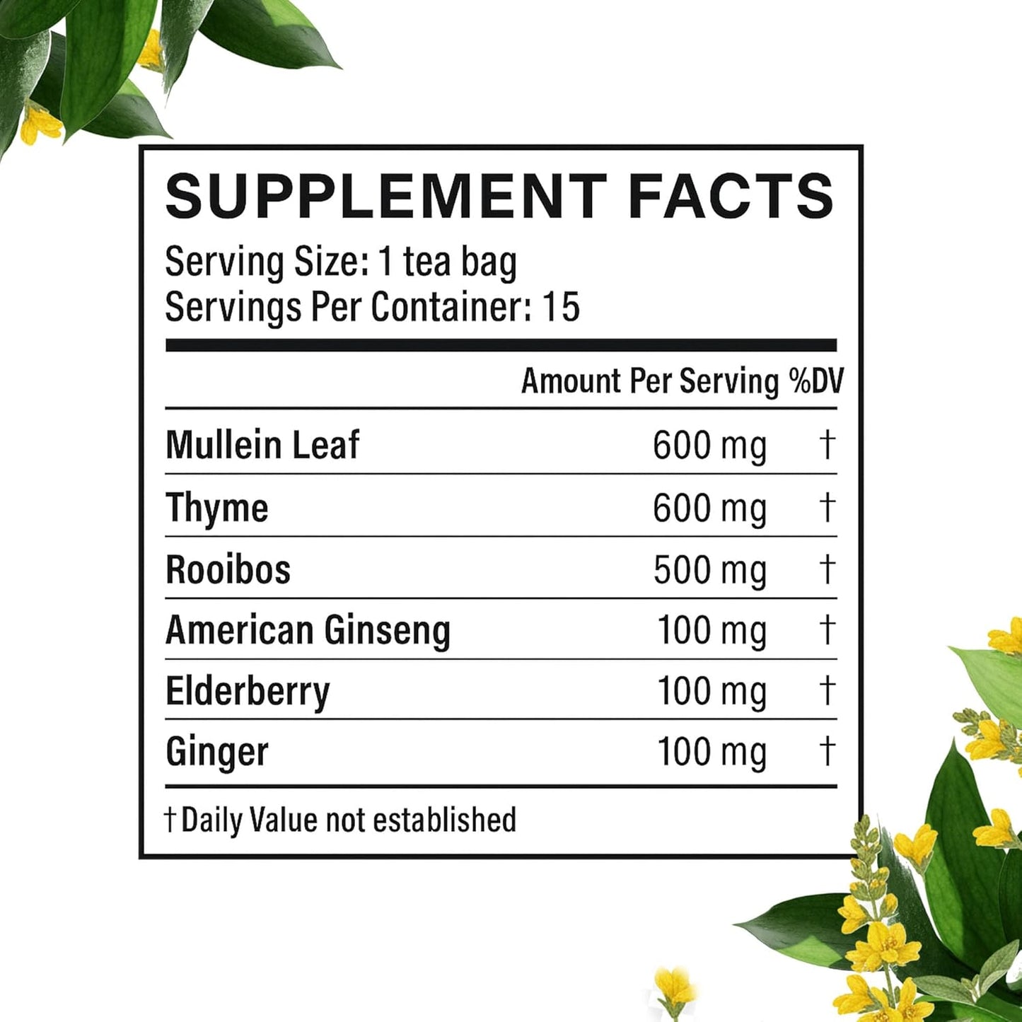 Betterbrand Mullein-teposer for lungeavgiftning - koffeinfri urteblanding - 15 teposer (pakke med 1)