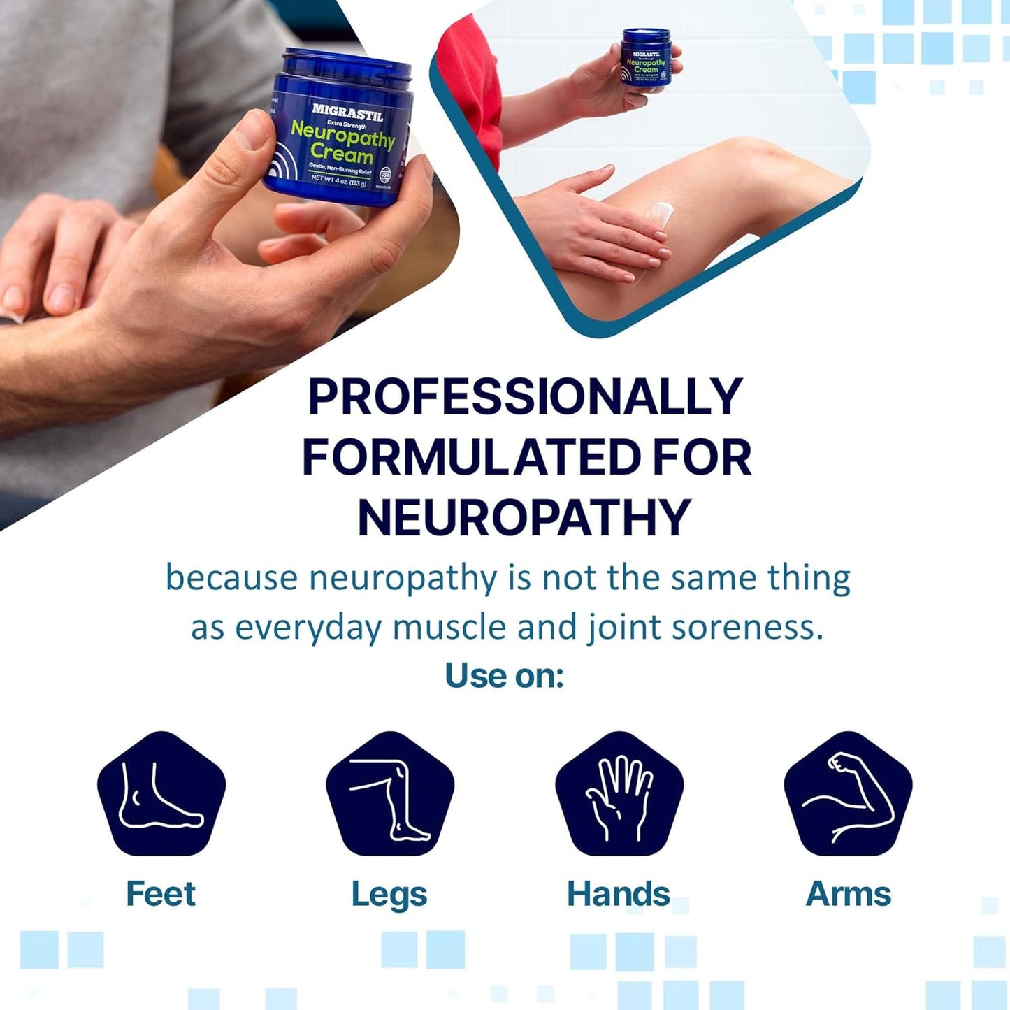 Basic Vigor Migrastil Neuropathy Relief Cream Extra Strength for Feet, Legs, and Hands