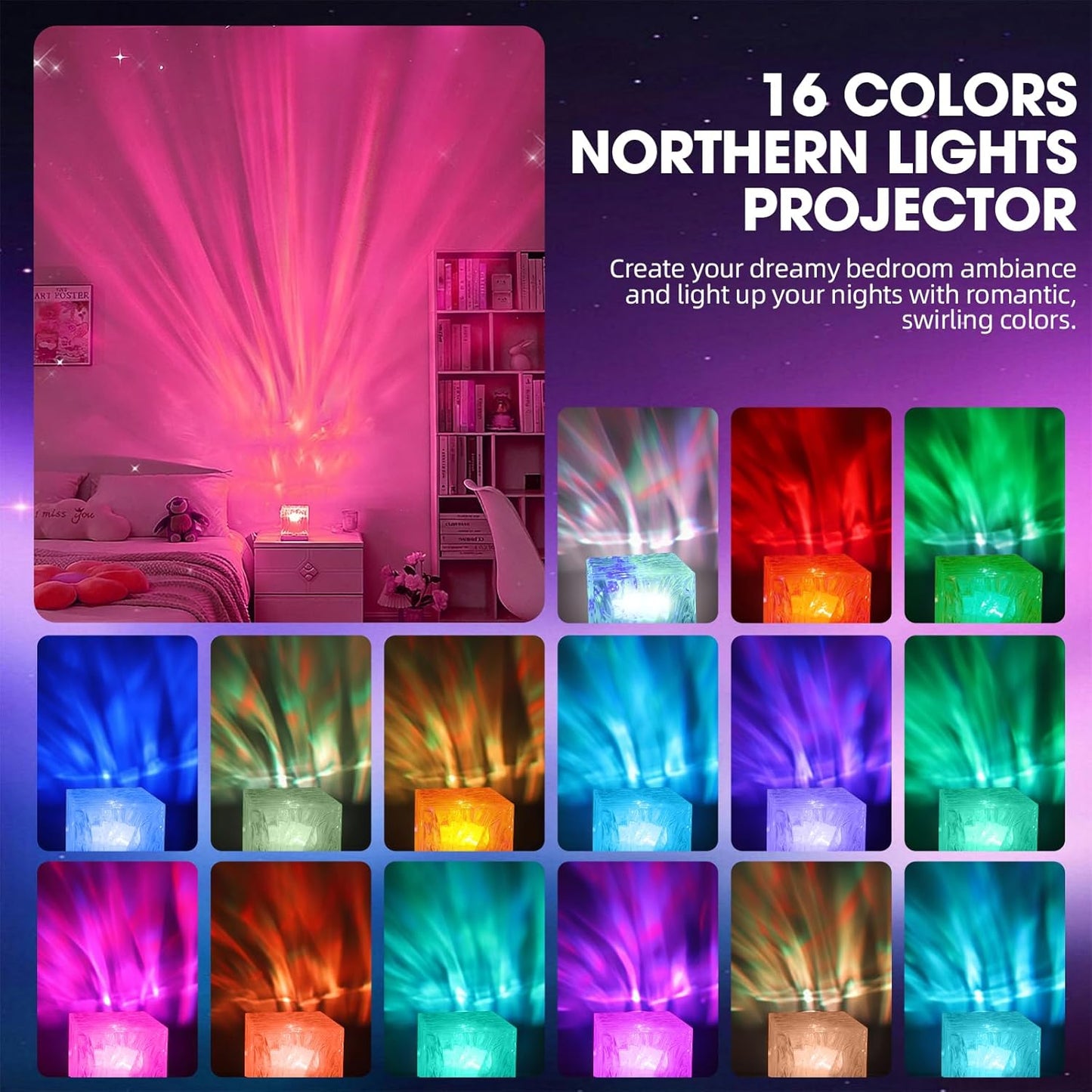 Northern Galaxy Light Aurora Projector, 16 Colors LED Ambient Lighting with Remote Control