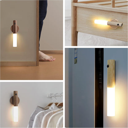 Wooden Magnetic Motion Sensor Night Light, Rechargeable LED Wall Lamp