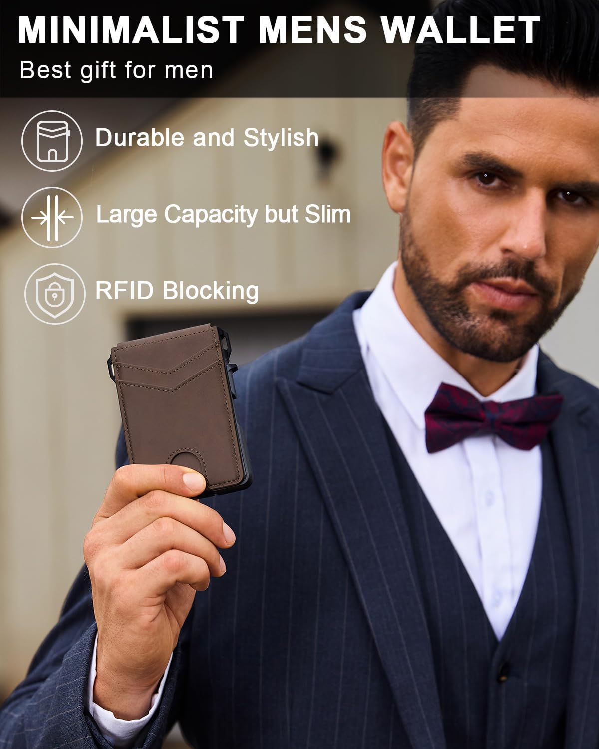 Men's wallet with RFID anti-theft smart pop-out card holder, metal aluminum folding credit card wallet