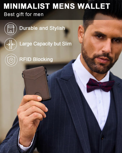 Men's wallet with RFID anti-theft smart pop-out card holder, metal aluminum folding credit card wallet