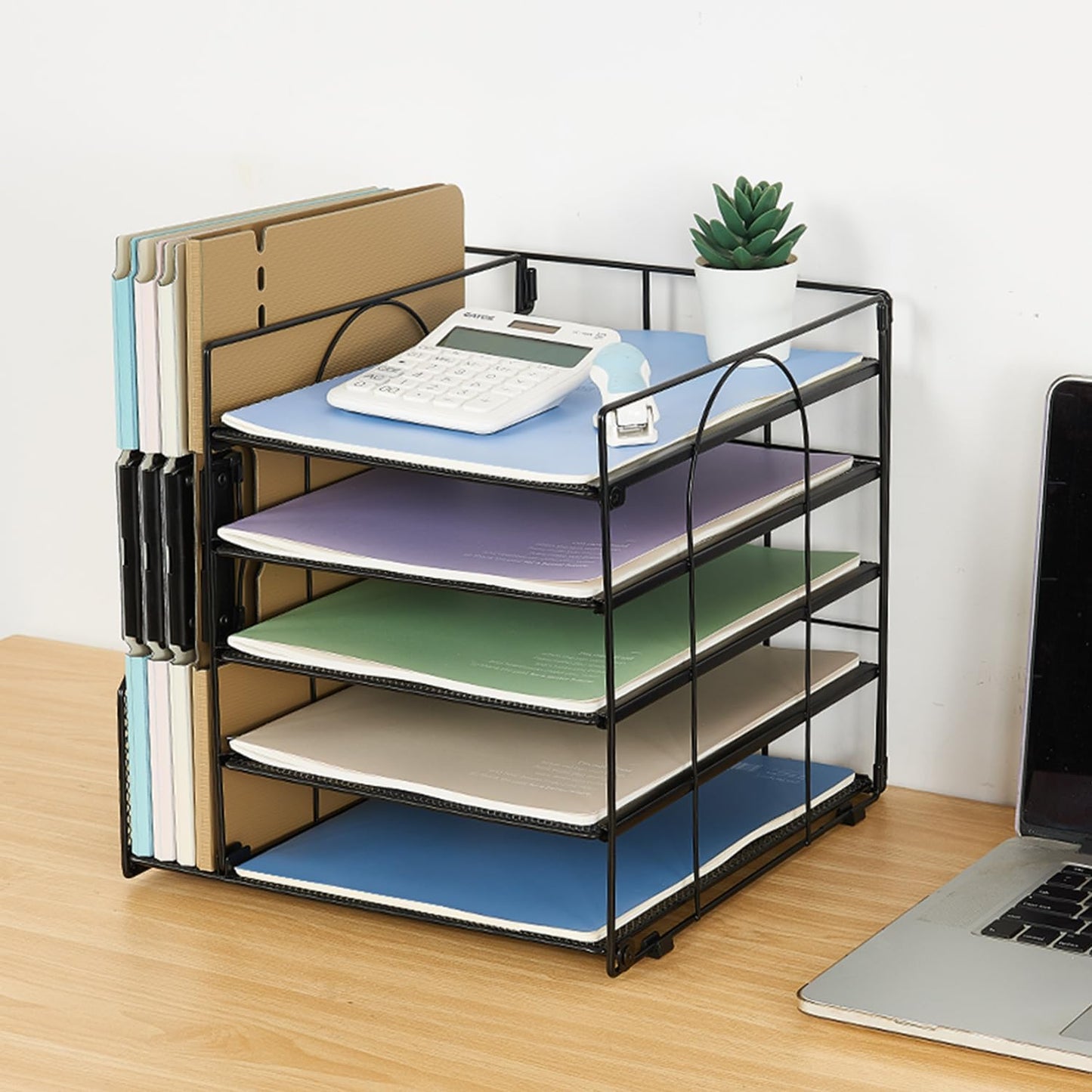 5-Tier Desk Organizer with File Holder – Paper Letter Tray & Desktop Organizer for Office Supplies