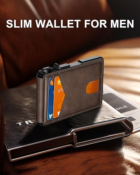 Men's wallet with RFID anti-theft smart pop-out card holder, metal aluminum folding credit card wallet