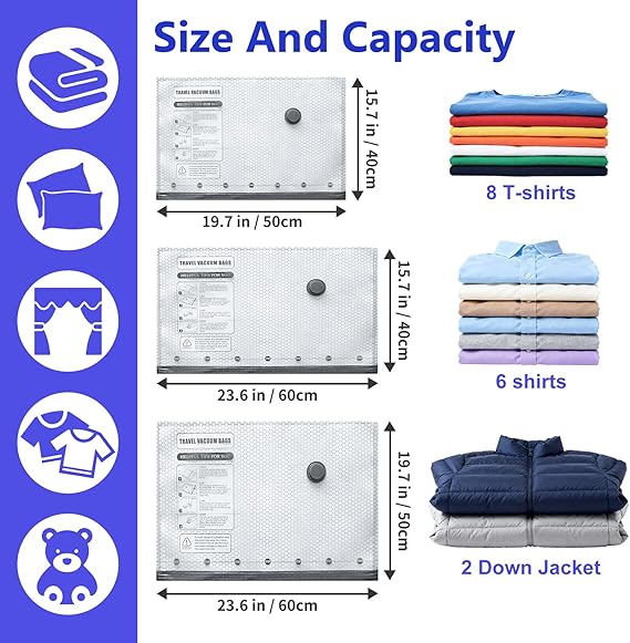 15 Pack Vacuum Storage Bags + USB Pump – Space Saving Bags for Travel & Clothes