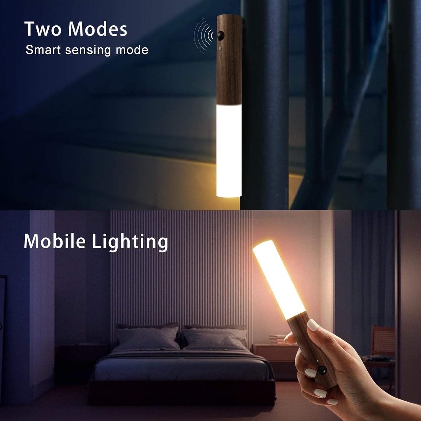Wooden Magnetic Motion Sensor Night Light, Rechargeable LED Wall Lamp