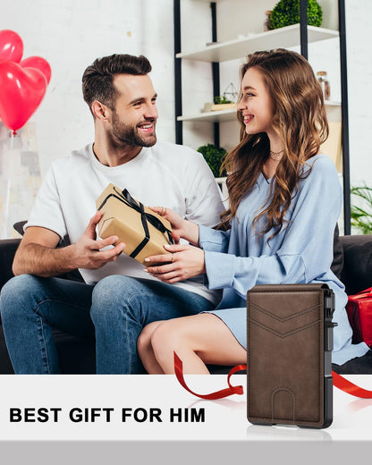 Men's wallet with RFID anti-theft smart pop-out card holder, metal aluminum folding credit card wallet