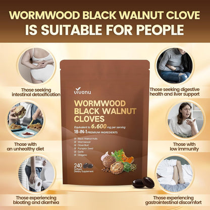 Wormwood Black Walnut Clove Capsules, 6600mg Cleanse, Detox, Intestinal Guard Supplement for Humans