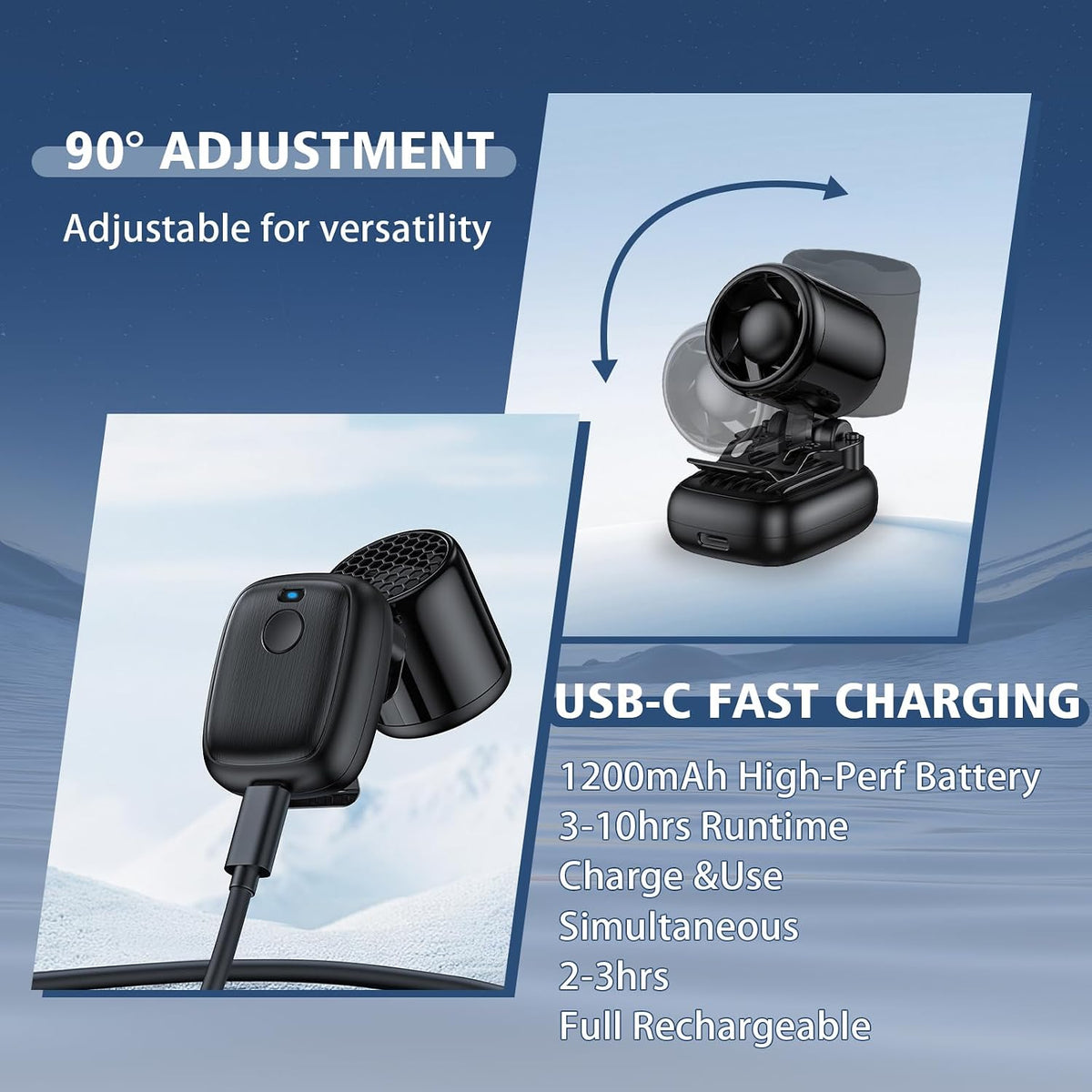 Mini Clip-On Fan – Ultra-Light Rechargeable USB-C Hat Fan with 3 Speeds