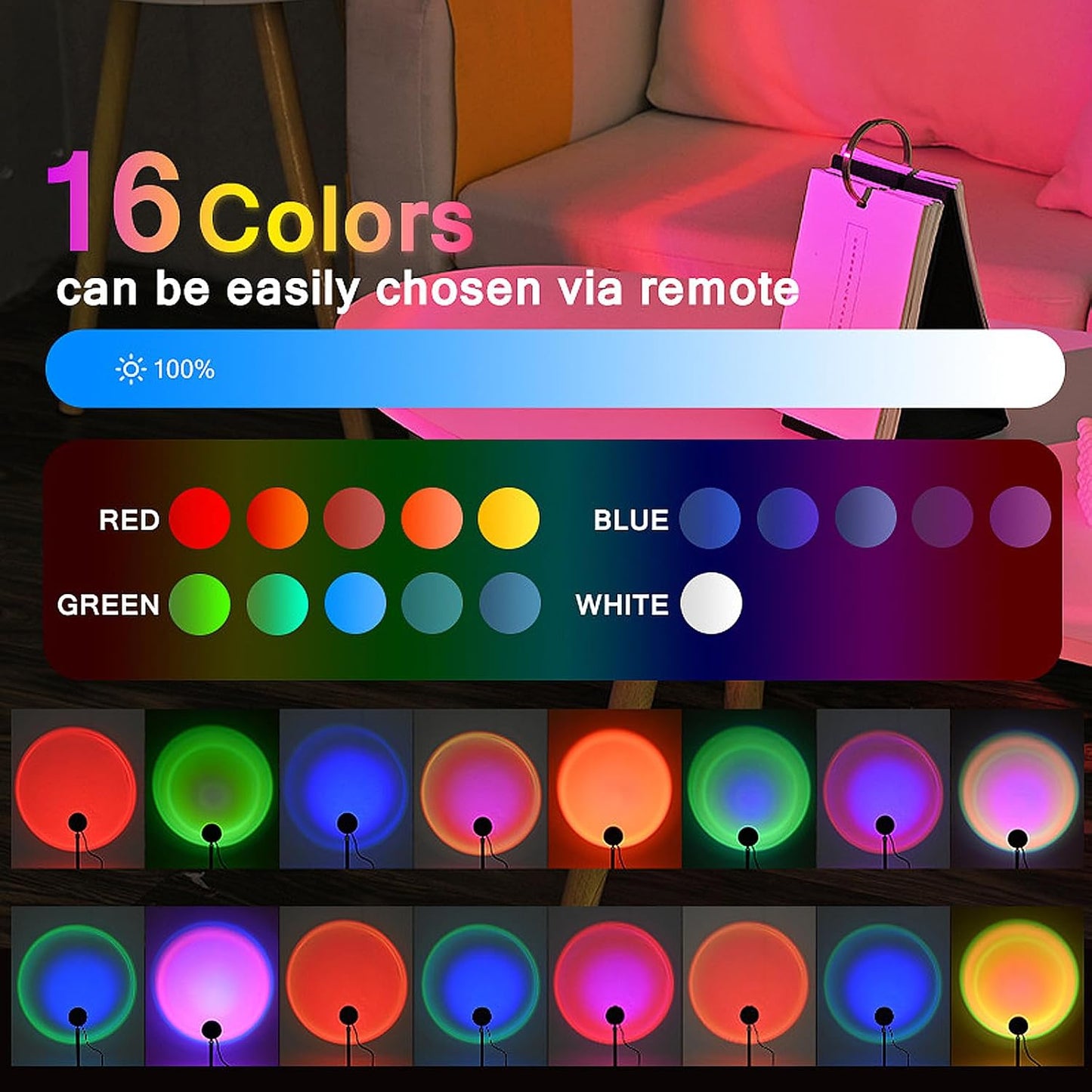 USB Rainbow Sunset Light Red Projector Led Night Light Sun Projection Desk