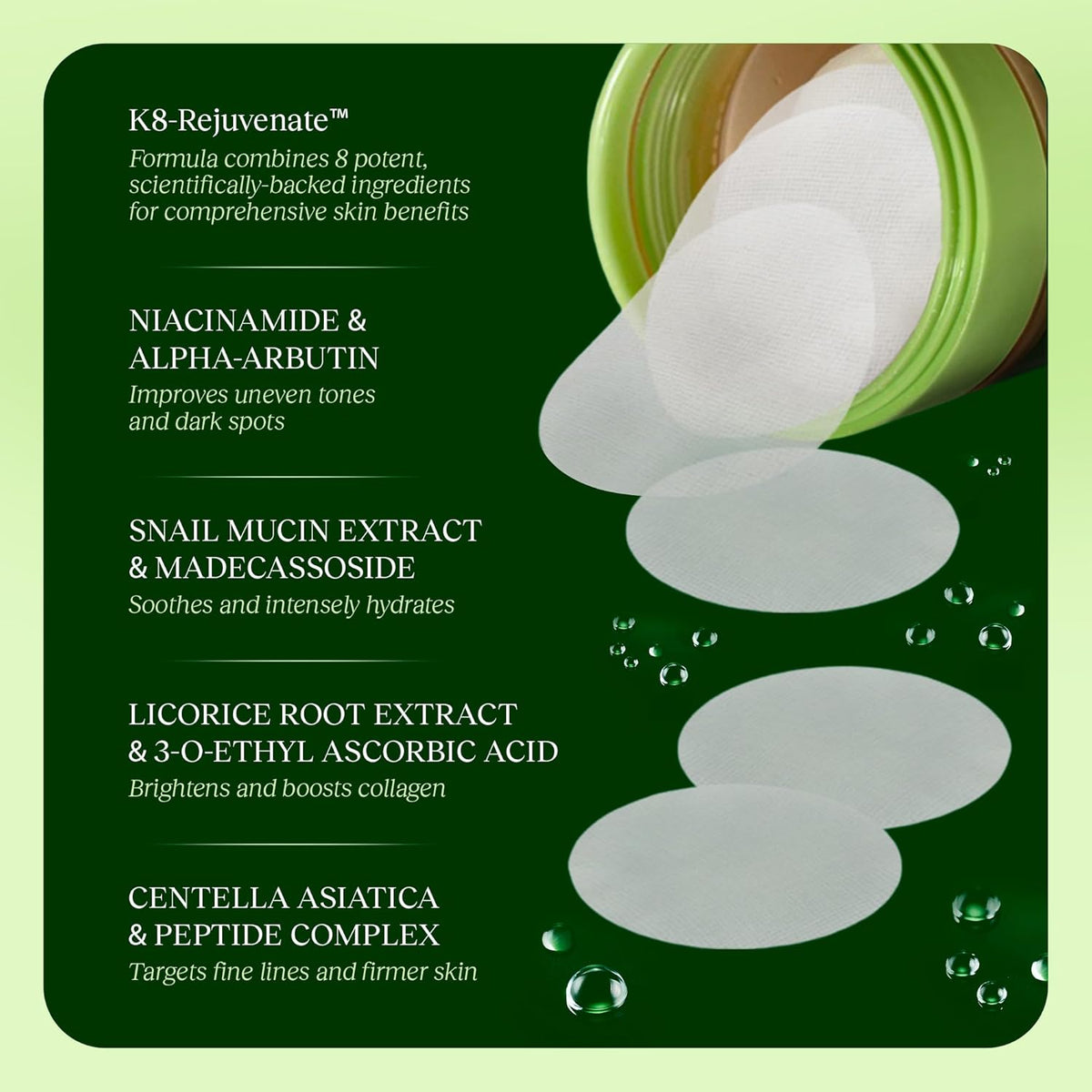 JiYu Toning Polish Pads - Korean Skincare with Snail Mucin & Niacinamide, 100 Count