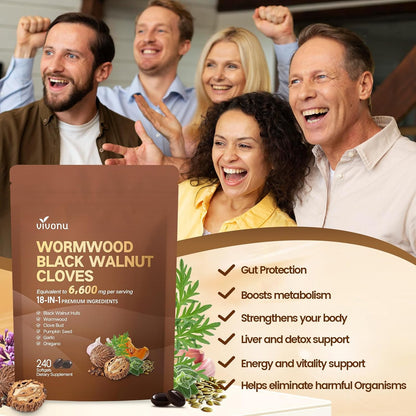 Wormwood Black Walnut Clove Capsules, 6600mg Cleanse, Detox, Intestinal Guard Supplement for Humans