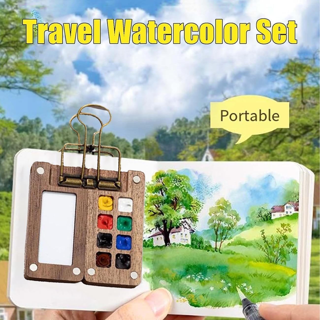 Mini watercolor paint set, portable watercolor set - 8 colors