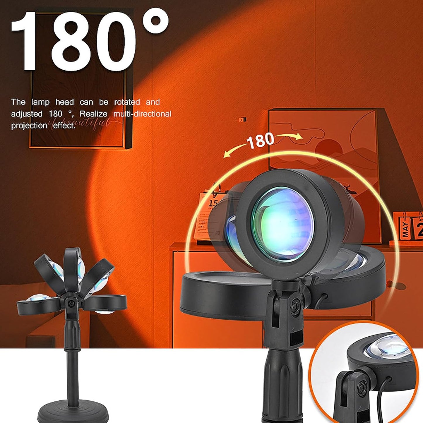 USB Rainbow Sunset Light Red Projector Led Night Light Sun Projection Desk