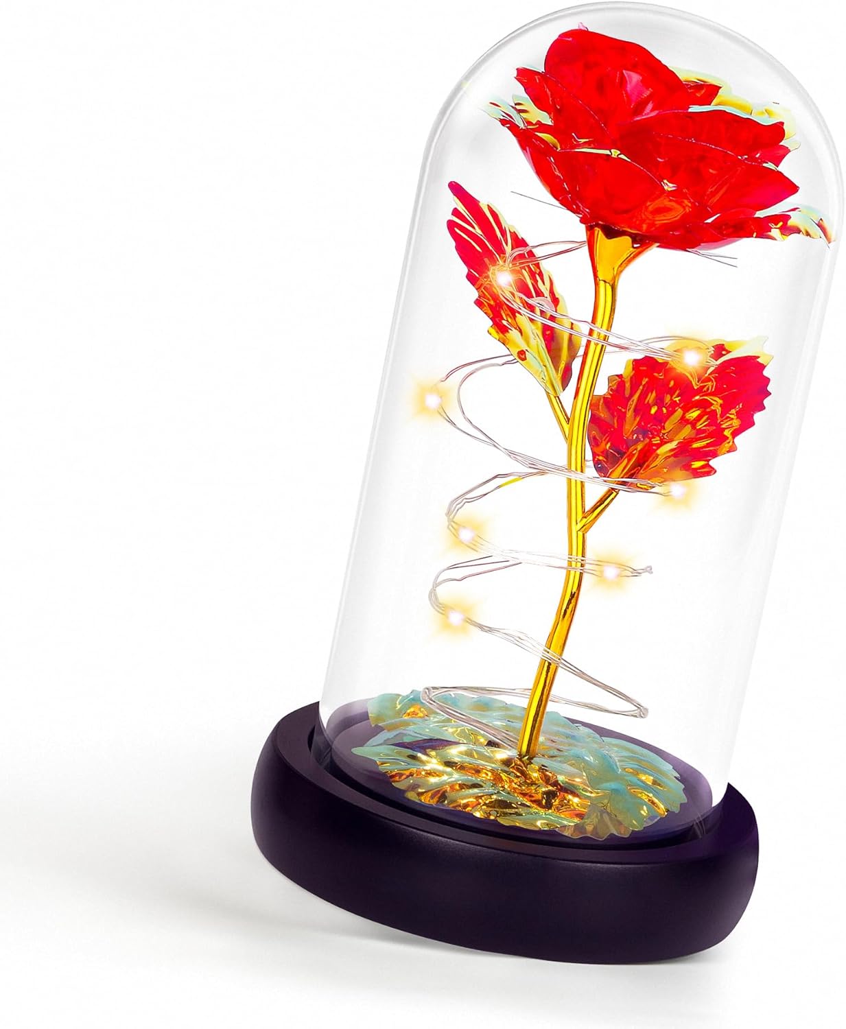 Rotating Light Up Rose in A Glass Dome,Anniversary Valentines Gifts
