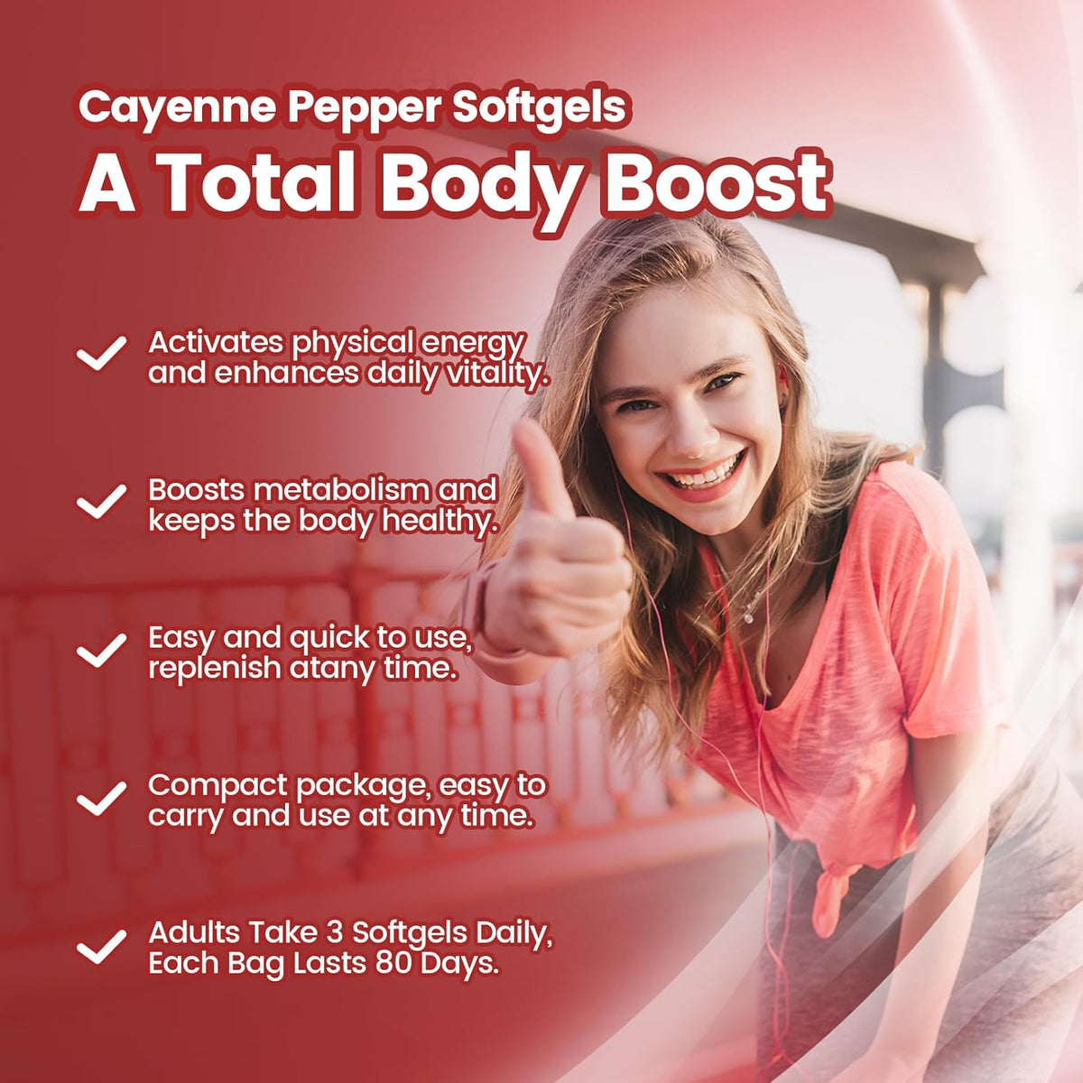 Cayenne Pepper Softgels Supplement, Supports Leg Vein, 240 Softgels /1 Bag