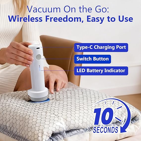 15 Pack Vacuum Storage Bags + USB Pump – Space Saving Bags for Travel & Clothes