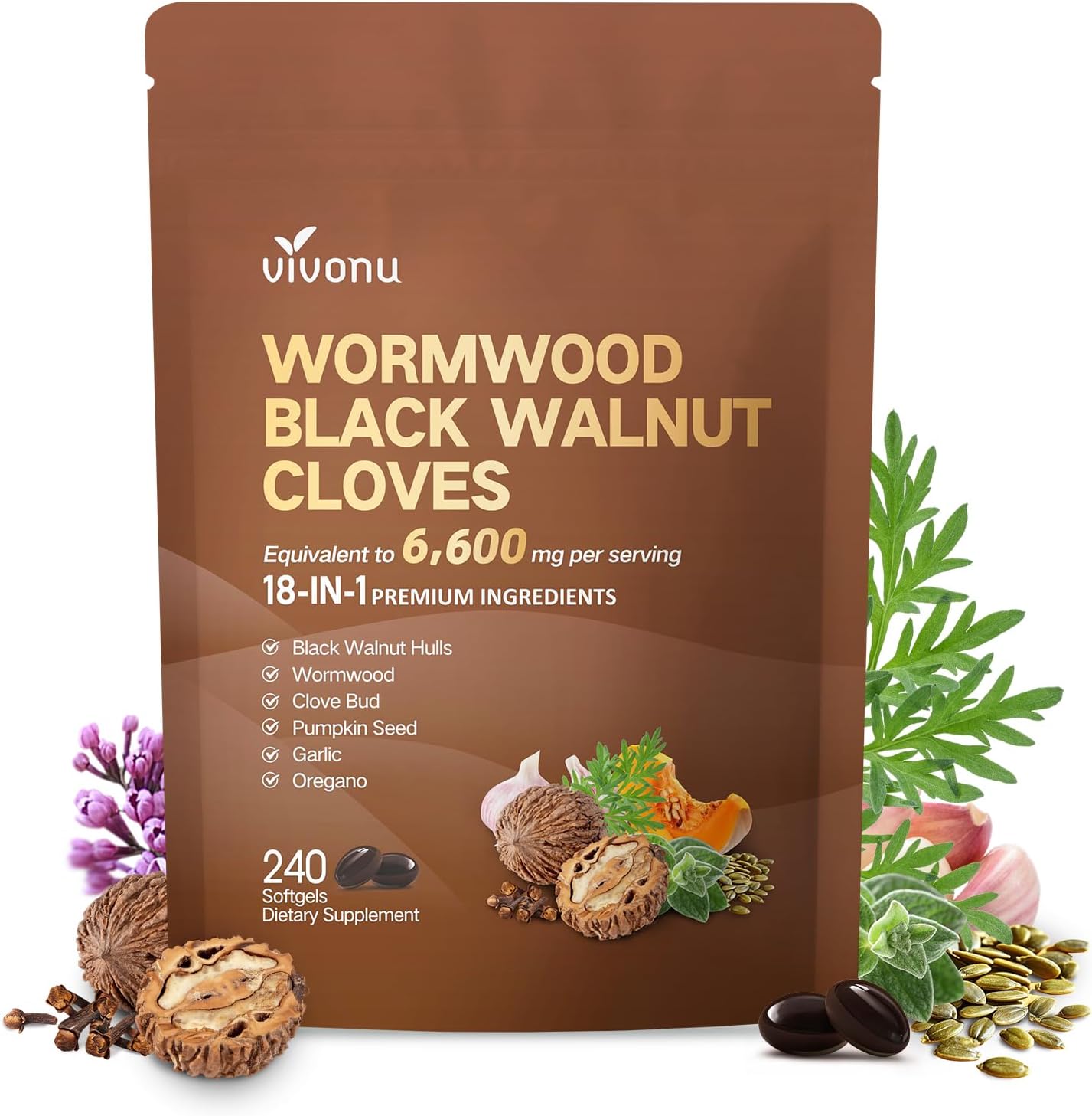 Wormwood Black Walnut Clove Capsules, 6600mg Cleanse, Detox, Intestinal Guard Supplement for Humans
