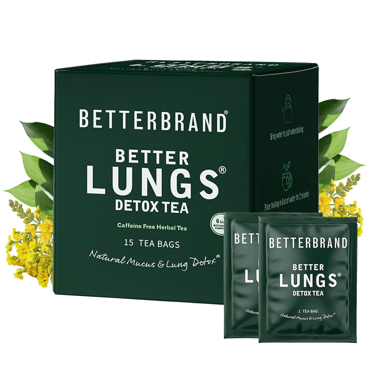 Betterbrand Mullein Tea Bags for Lung Detox -Caffeine Free Herbal Blend - 15 Tea Bags (Pack of 1)