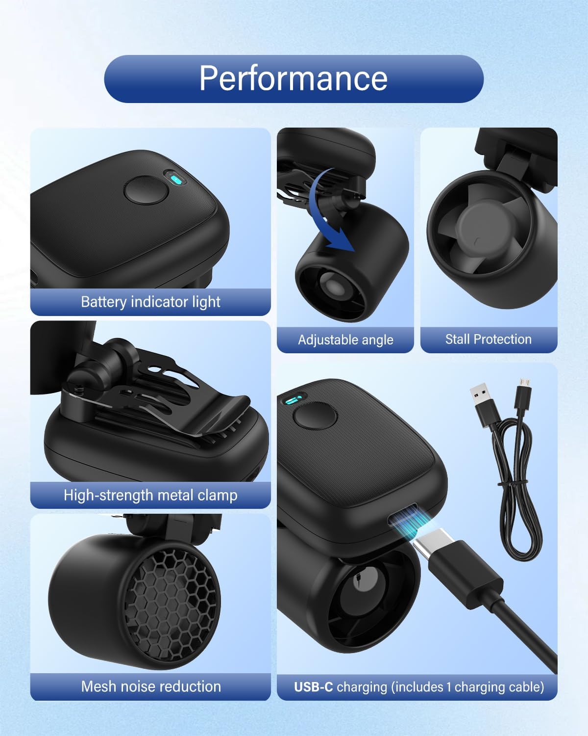 Mini Clip-On Fan – Ultra-Light Rechargeable USB-C Hat Fan with 3 Speeds