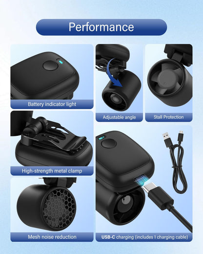 Mini Clip-On Fan – Ultra-Light Rechargeable USB-C Hat Fan with 3 Speeds