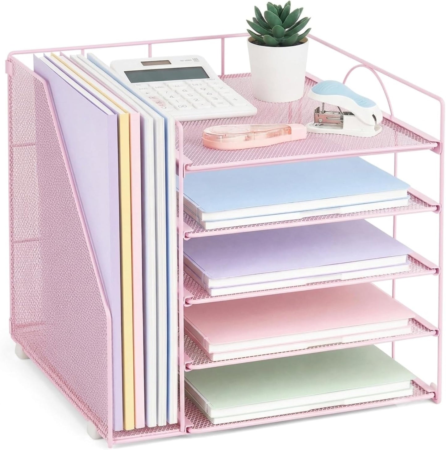 5-Tier Desk Organizer with File Holder – Paper Letter Tray & Desktop Organizer for Office Supplies