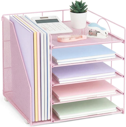5-Tier Desk Organizer with File Holder – Paper Letter Tray & Desktop Organizer for Office Supplies