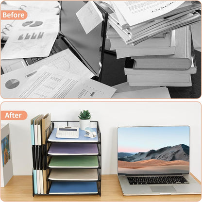 5-Tier Desk Organizer with File Holder – Paper Letter Tray & Desktop Organizer for Office Supplies