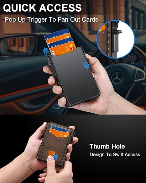 Men's wallet with RFID anti-theft smart pop-out card holder, metal aluminum folding credit card wallet
