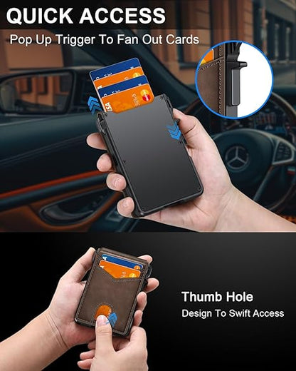 Men's wallet with RFID anti-theft smart pop-out card holder, metal aluminum folding credit card wallet