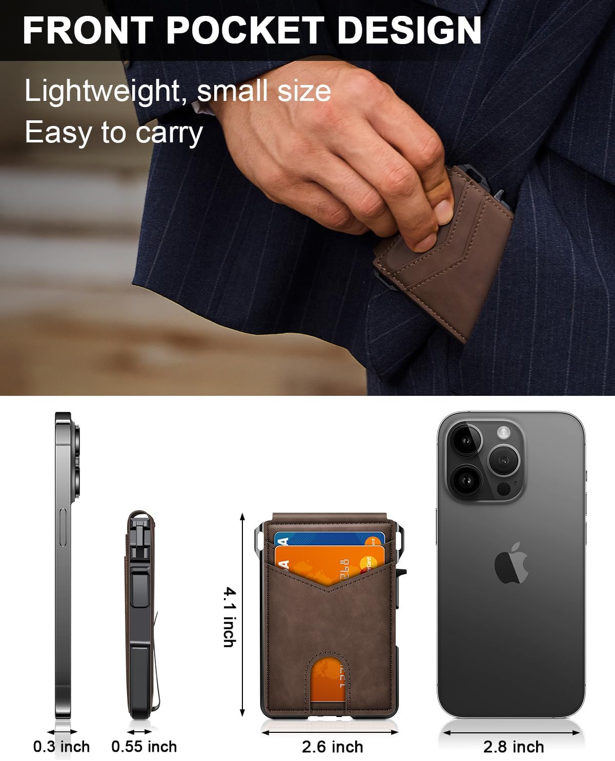 Men's wallet with RFID anti-theft smart pop-out card holder, metal aluminum folding credit card wallet