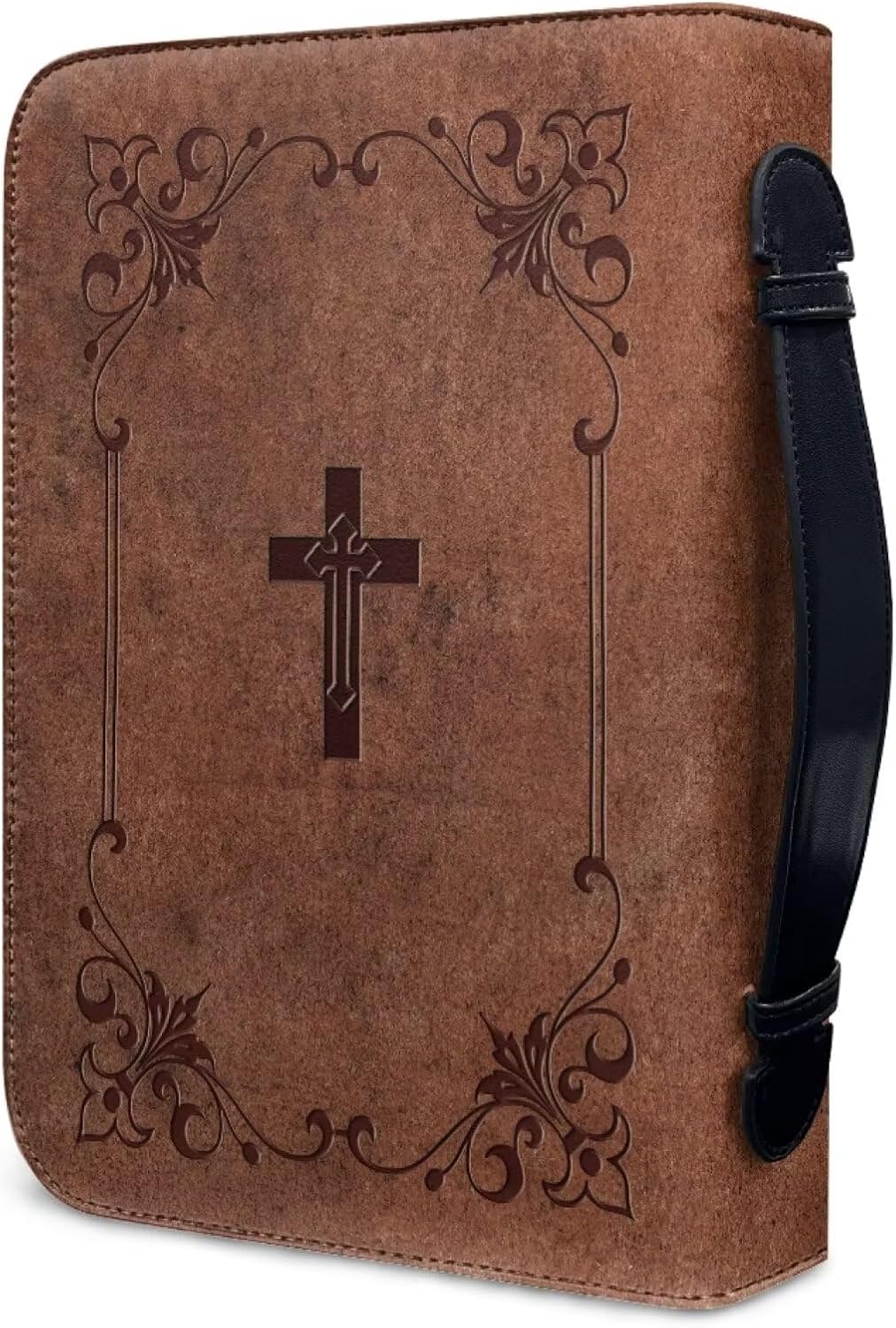 Brown Cross Print Leather Bible Cover