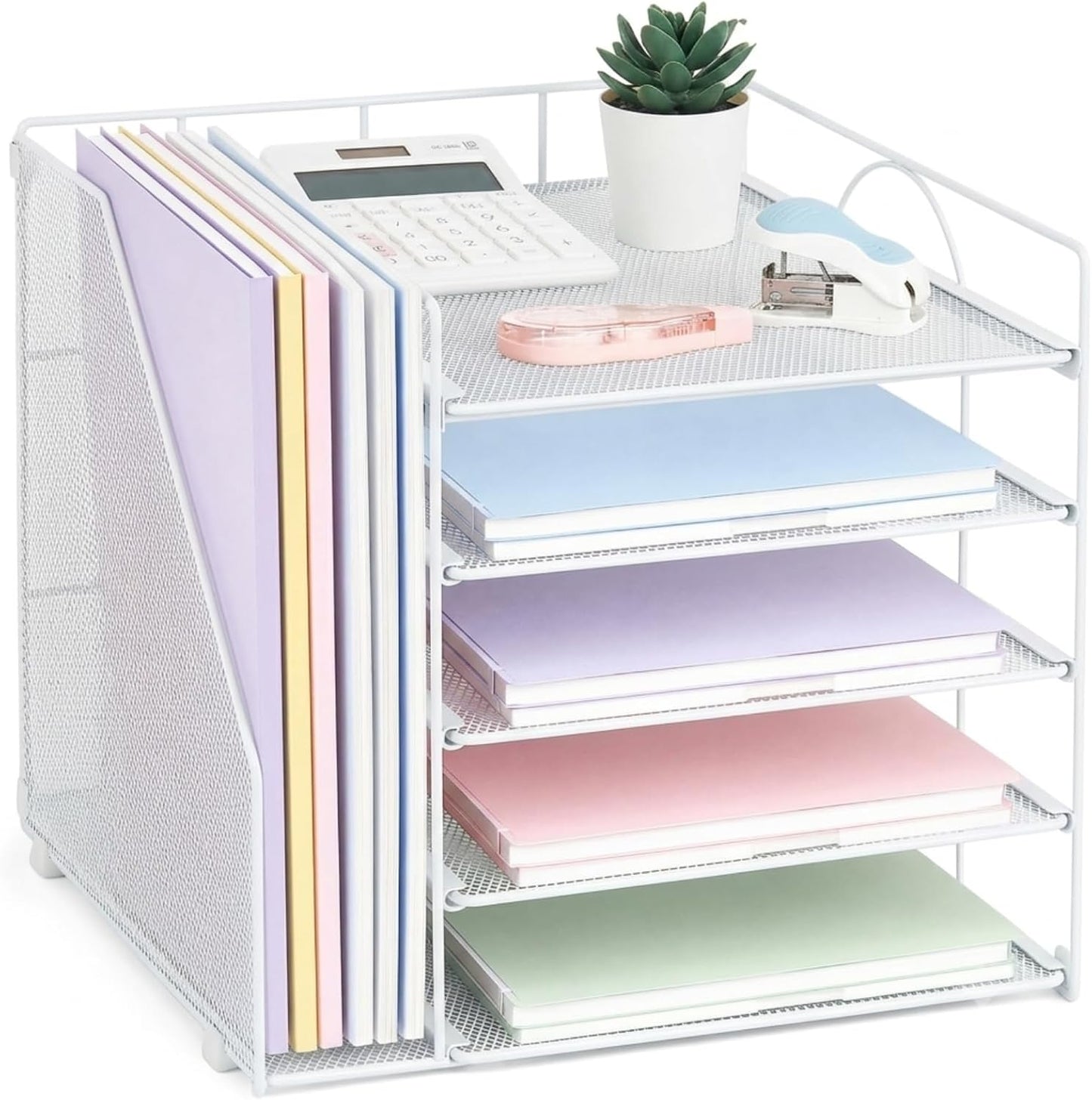 5-Tier Desk Organizer with File Holder – Paper Letter Tray & Desktop Organizer for Office Supplies
