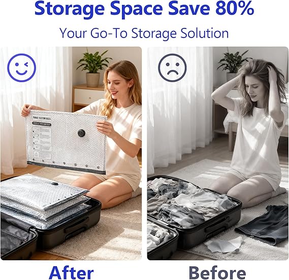 15 Pack Vacuum Storage Bags + USB Pump – Space Saving Bags for Travel & Clothes