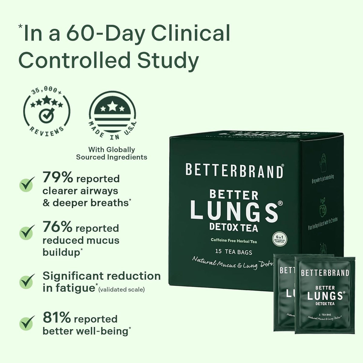 Betterbrand Mullein Tea Bags for Lung Detox -Caffeine Free Herbal Blend - 15 Tea Bags (Pack of 1)