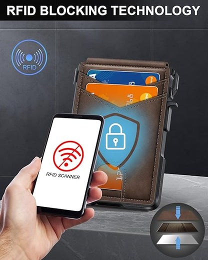 Men's wallet with RFID anti-theft smart pop-out card holder, metal aluminum folding credit card wallet