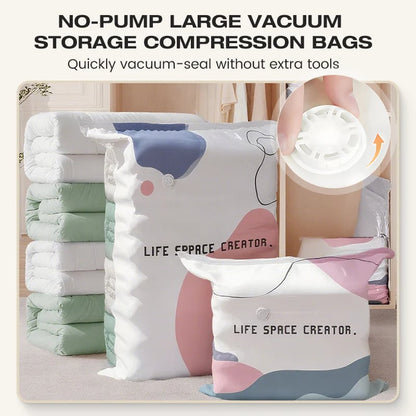 No-Pump Vacuum Storage Bags – Large Compression Space Saver Bags for Clothes, Comforters & Blankets